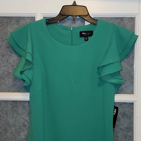 New! RN Studio green dress with ruffle sleeves size 4. Wedding party formal - Picture 6 of 9